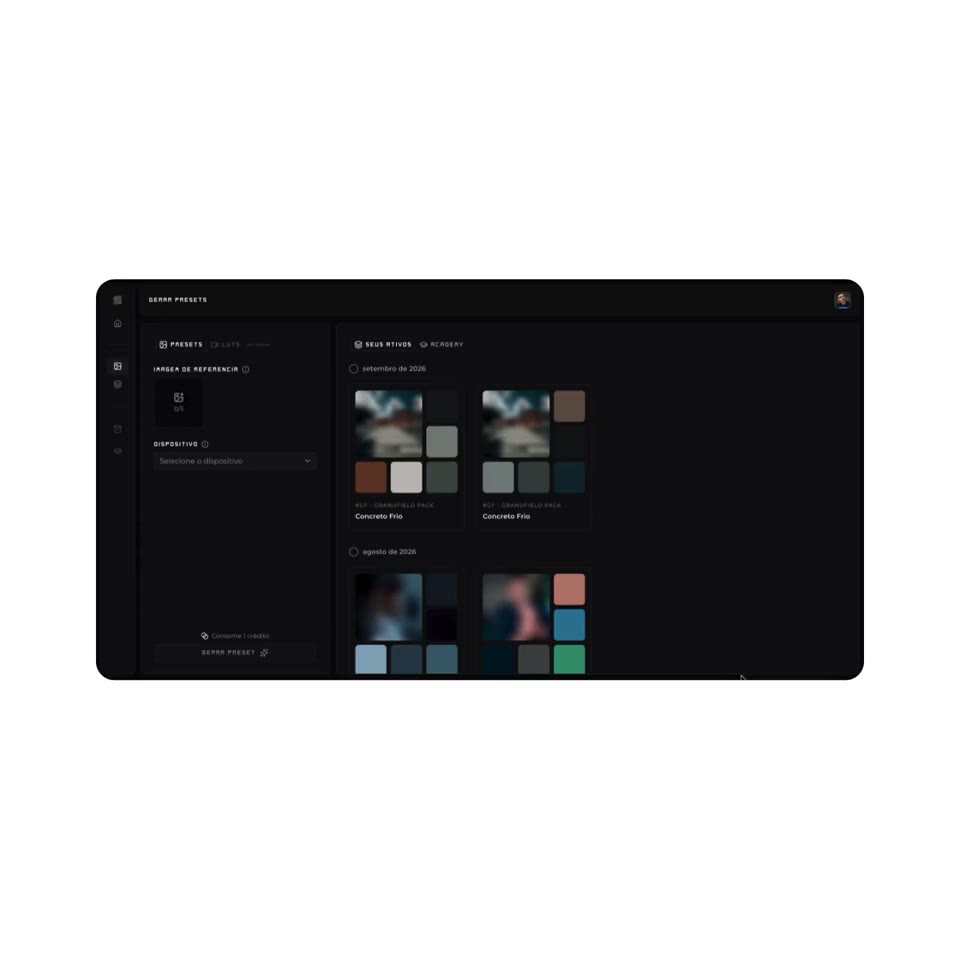 Tela do Granufield com varias imagens de referencia enviadas de uma vez e os presets gerados a partir delas
