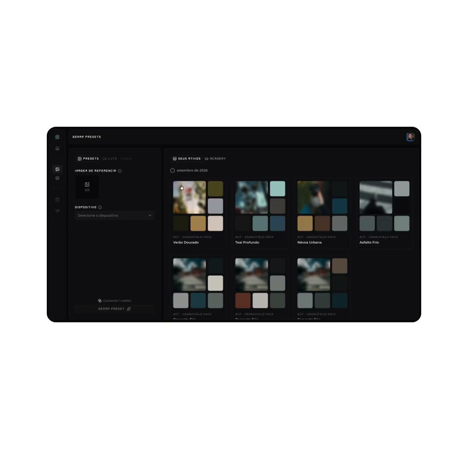 Tela do Granufield com varios presets selecionados sendo reunidos num pack .zip